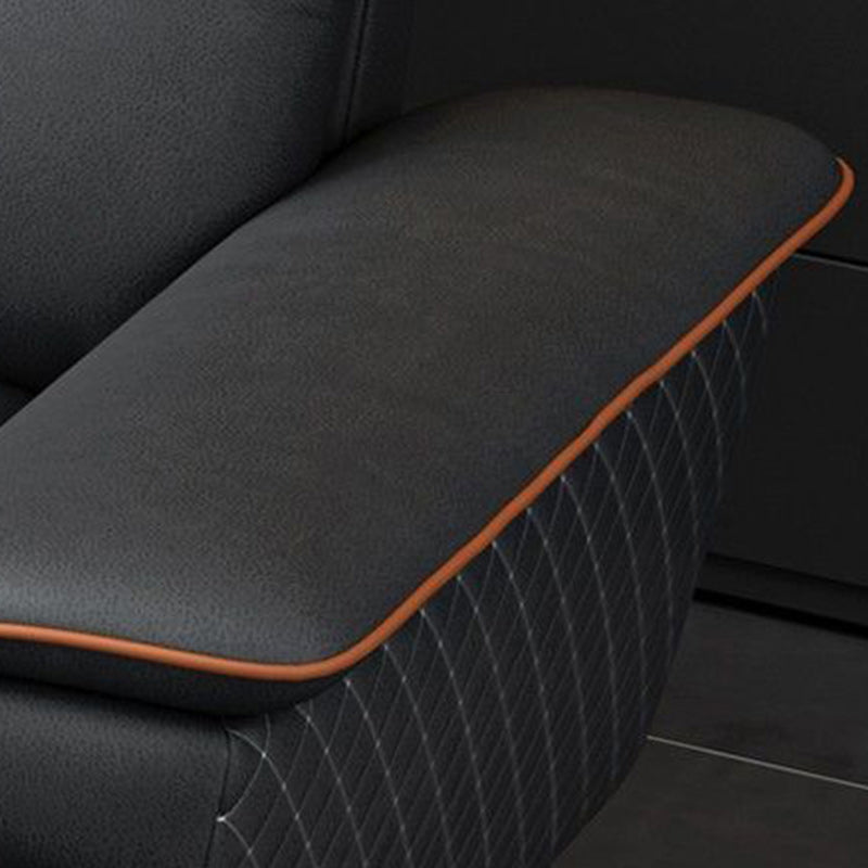 Modern Pillowed Back Faux Leather Sectionals,4-Cushion Sectional sofa, , Dark Grey