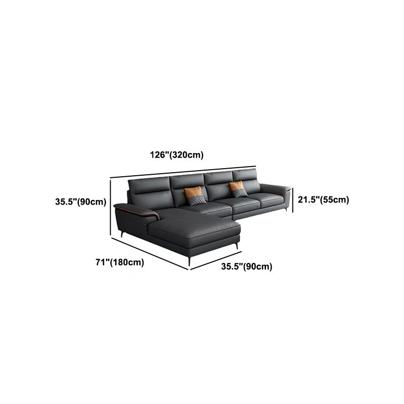 Modern Pillowed Back Faux Leather Sectionals,4-Cushion Sectional sofa, , Dark Grey
