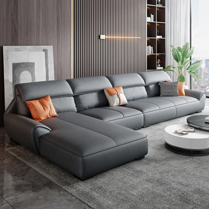 Grey Faux Leather Sectionals 34.6" H Flared Arm Sectionals for Living Room