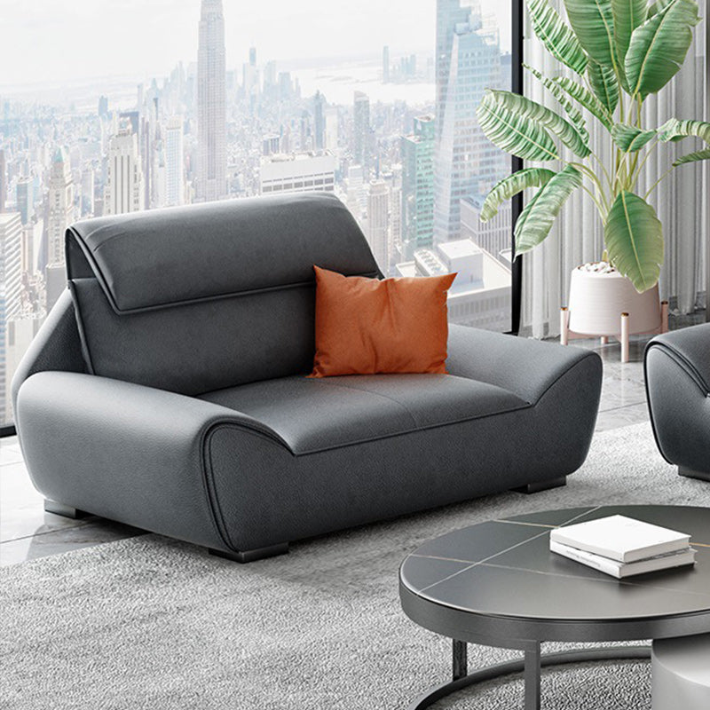 Grey Faux Leather Sectionals 34.6" H Flared Arm Sectionals for Living Room