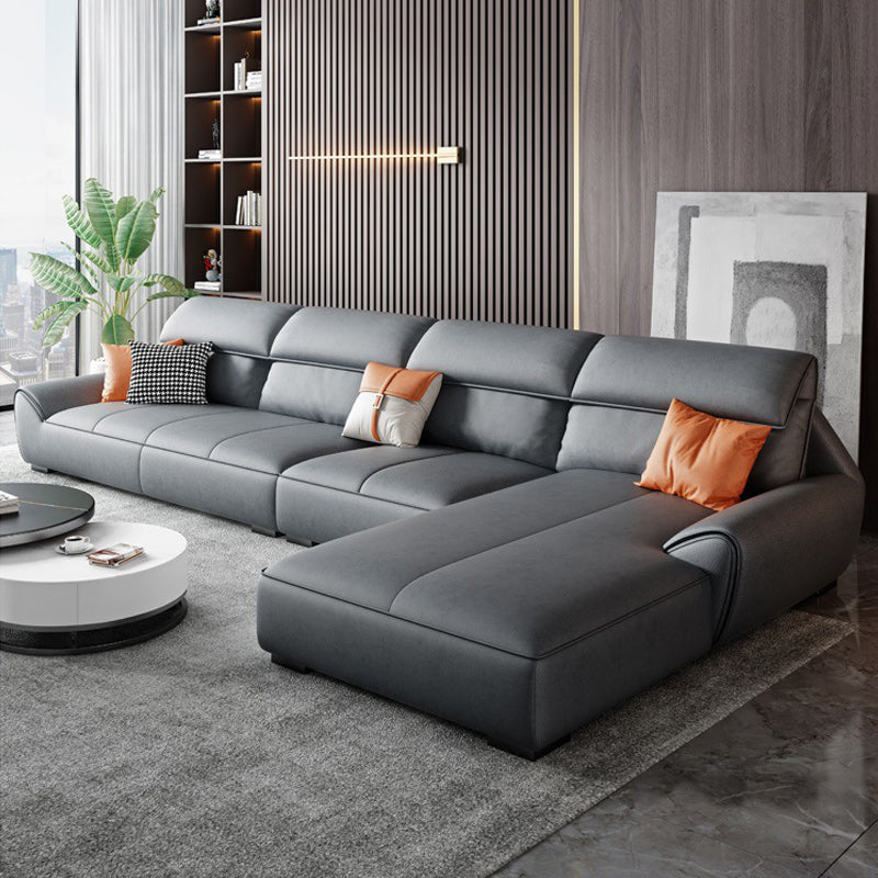 Grey Faux Leather Sectionals 34.6" H Flared Arm Sectionals for Living Room