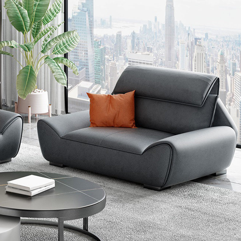 Grey Faux Leather Sectionals 34.6" H Flared Arm Sectionals for Living Room