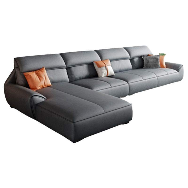 Grey Faux Leather Sectionals 34.6" H Flared Arm Sectionals for Living Room