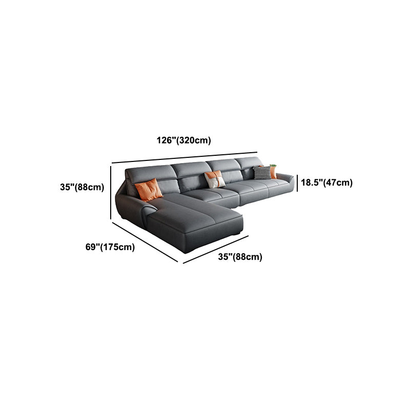Grey Faux Leather Sectionals 34.6" H Flared Arm Sectionals for Living Room