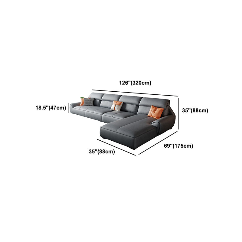Grey Faux Leather Sectionals 34.6" H Flared Arm Sectionals for Living Room