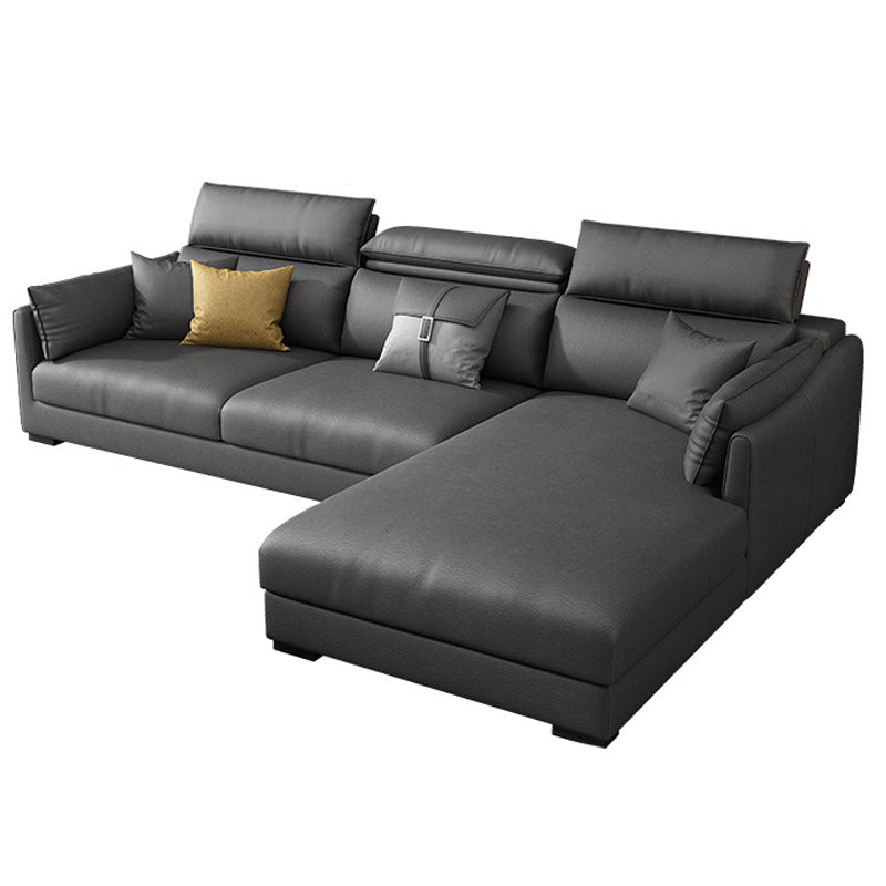 Modern Faux Leather Sofa & Chaise 68.90" D Square Arm Sofa in Dark Grey