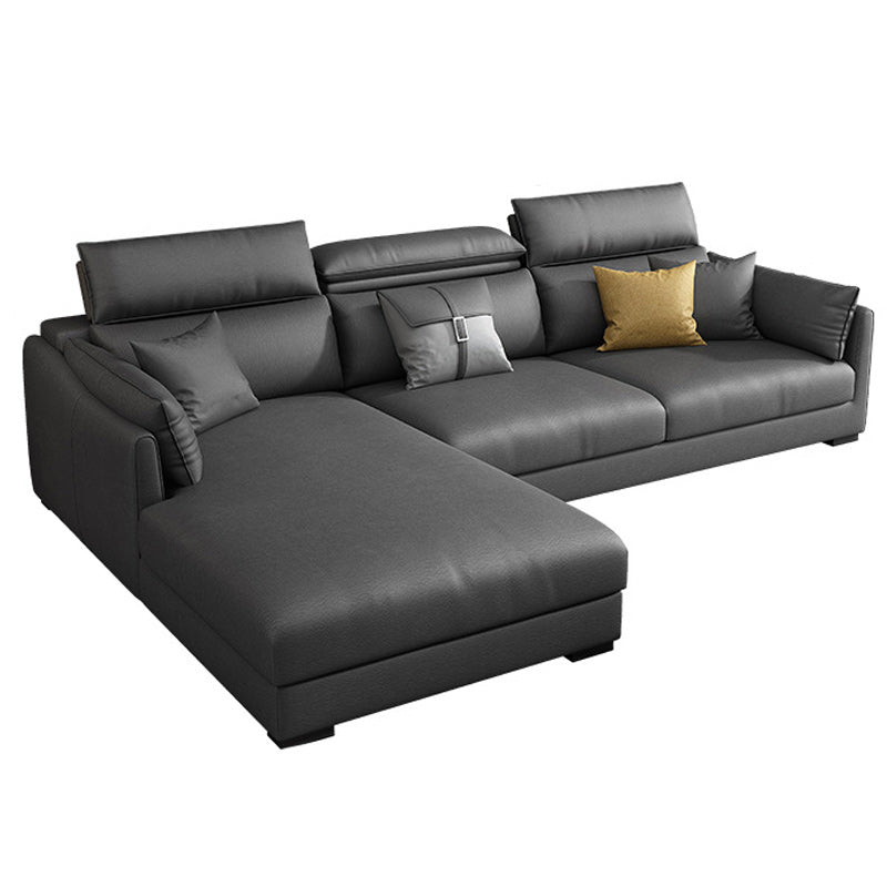 Modern Faux Leather Sofa & Chaise 68.90" D Square Arm Sofa in Dark Grey