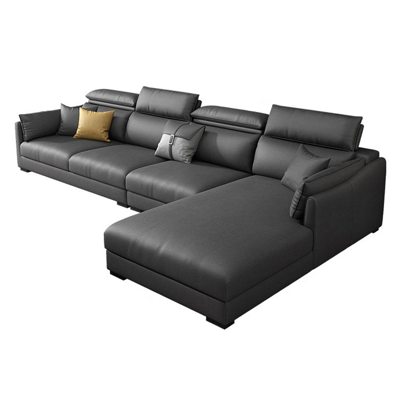 Modern Faux Leather Sofa & Chaise 68.90" D Square Arm Sofa in Dark Grey