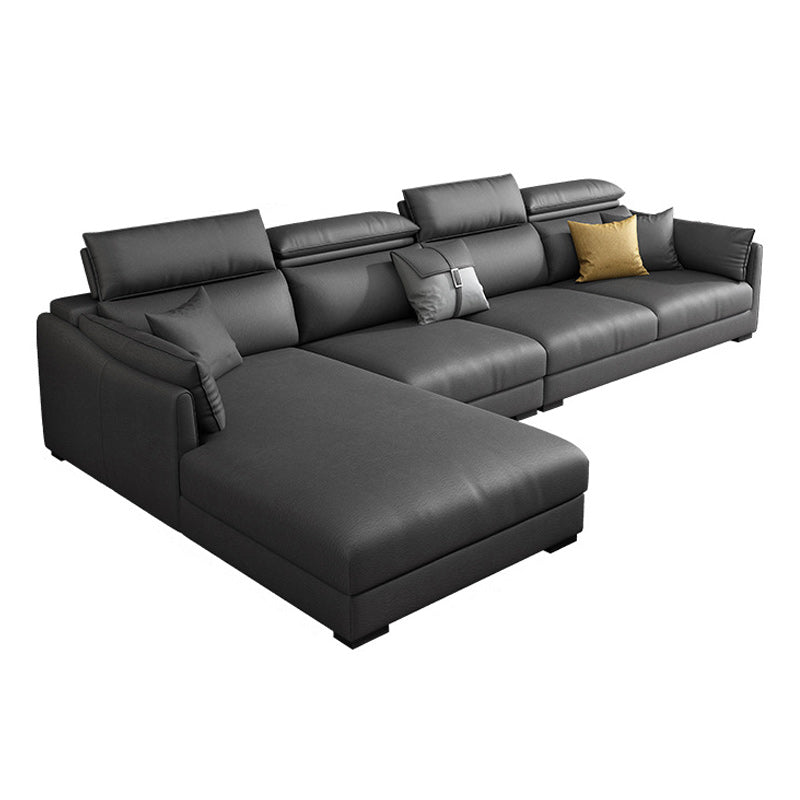 Modern Faux Leather Sofa & Chaise 68.90" D Square Arm Sofa in Dark Grey