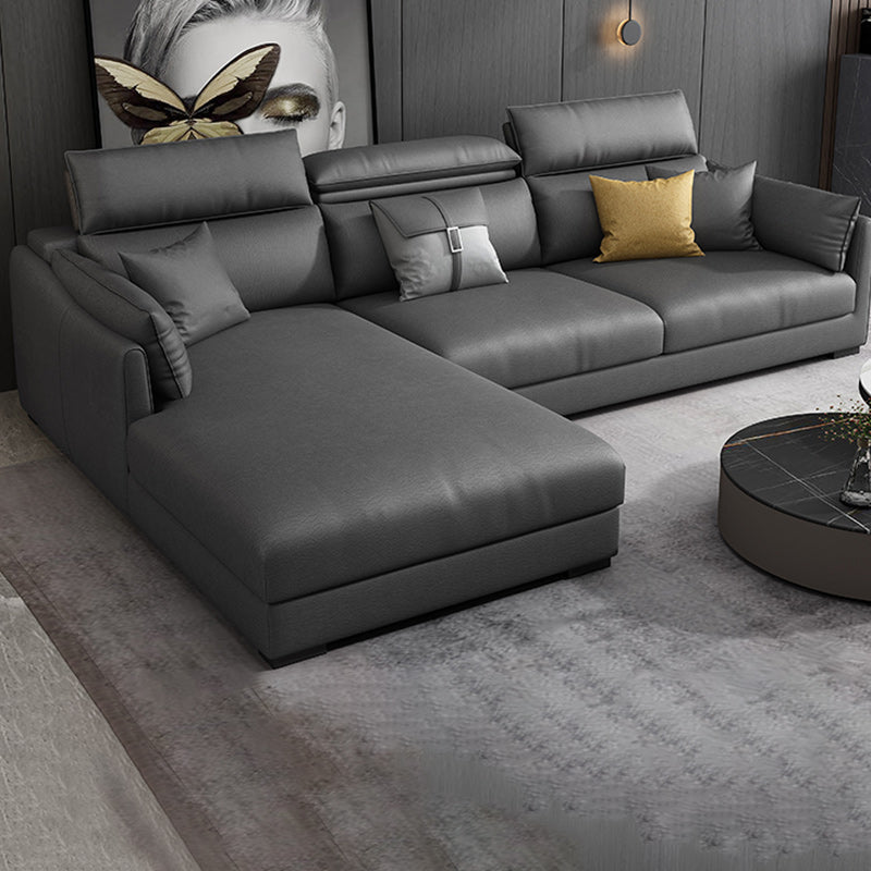 Modern Faux Leather Sofa & Chaise 68.90" D Square Arm Sofa in Dark Grey