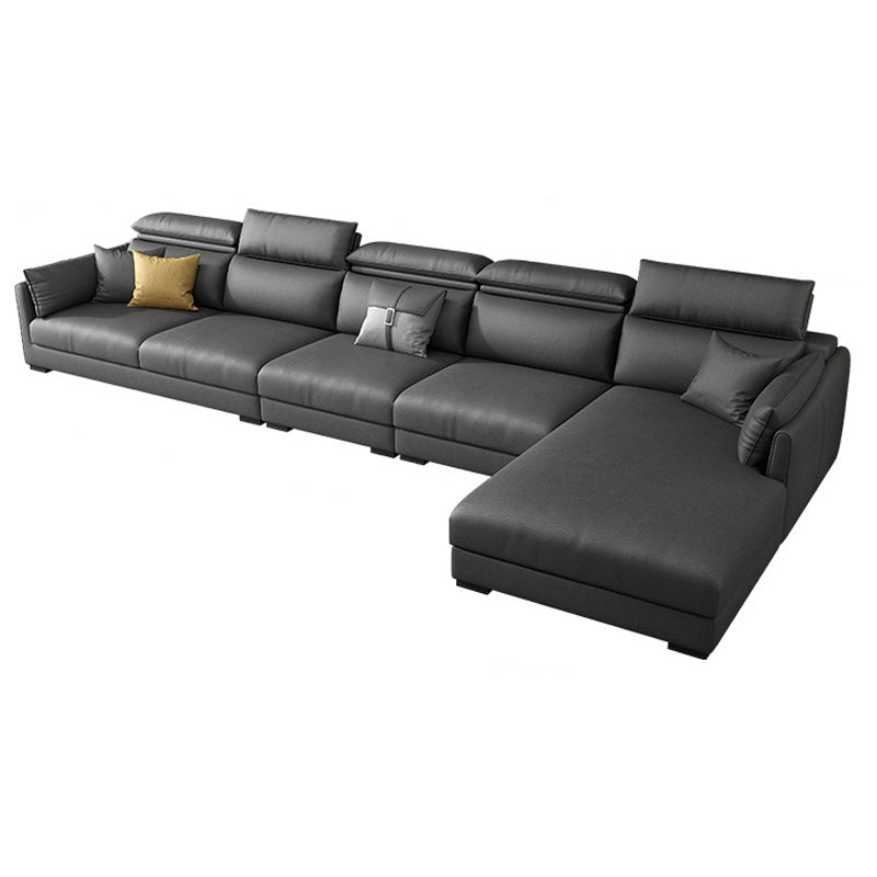 Modern Faux Leather Sofa & Chaise 68.90" D Square Arm Sofa in Dark Grey