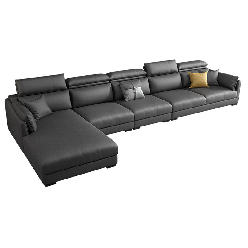 Modern Faux Leather Sofa & Chaise 68.90" D Square Arm Sofa in Dark Grey