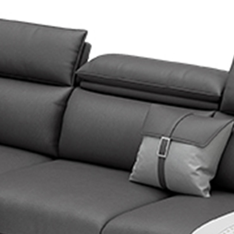 Modern Faux Leather Sofa & Chaise 68.90" D Square Arm Sofa in Dark Grey