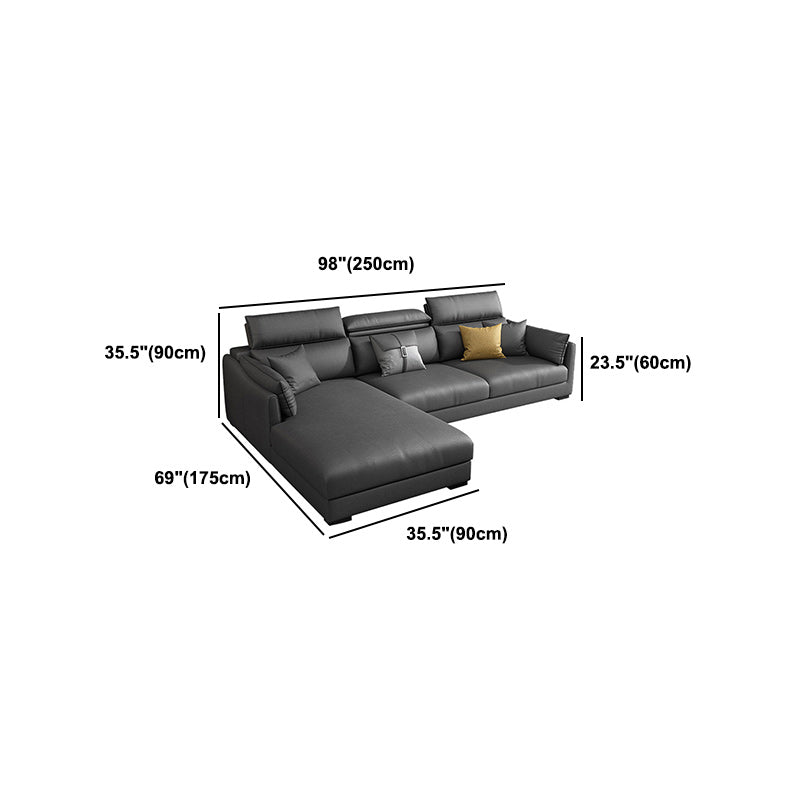 Modern Faux Leather Sofa & Chaise 68.90" D Square Arm Sofa in Dark Grey