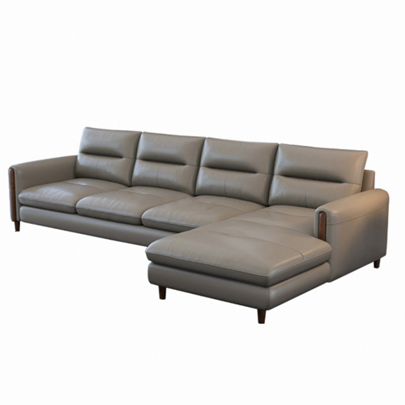 Contemporary Stain-Resistant Genuine Leather Light-grey Sofa & Chaise