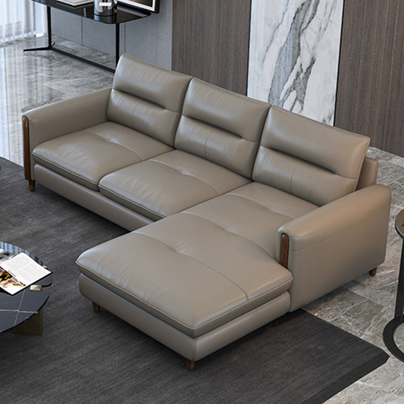 Contemporary Stain-Resistant Genuine Leather Light-grey Sofa & Chaise