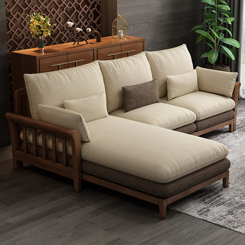 Flared Arm Sectional Sofa, Removable Cushions with Wooden Legs
