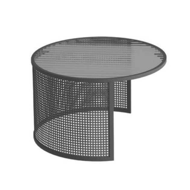 Contemporary Nesting Coffee Table Set with Round Glass Top and Iron Base