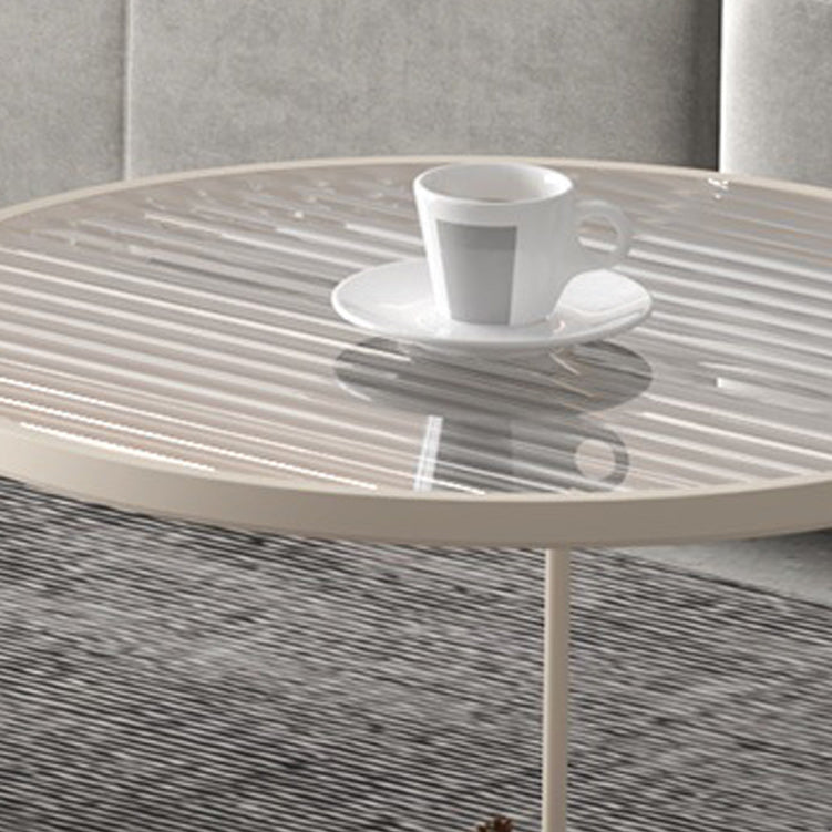 Contemporary Nesting Coffee Table Set with Round Glass Top and Iron Base