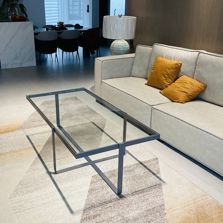 Contemporary Rectangle Glass Top Cocktail Table with Cross Base