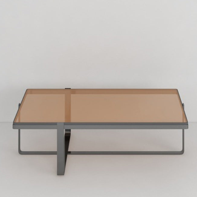 Contemporary Rectangle Glass Top Cocktail Table with Cross Base