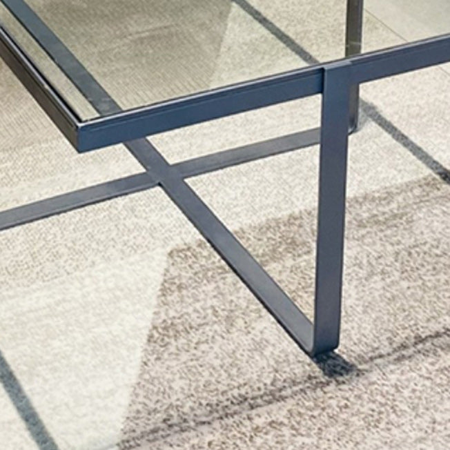 Contemporary Rectangle Glass Top Cocktail Table with Cross Base