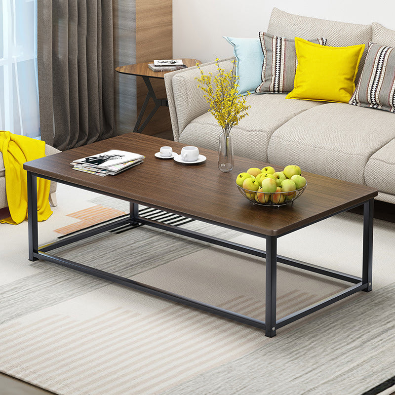 Contemporary Rectangle Coffee Table with Iron Frame Base and Wooden Top