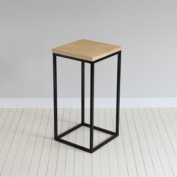 Modern Wood Square Top Side Table 23.6" Tall Iron Frame End Table