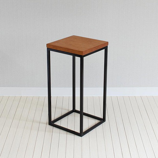 Modern Wood Square Top Side Table 23.6" Tall Iron Frame End Table
