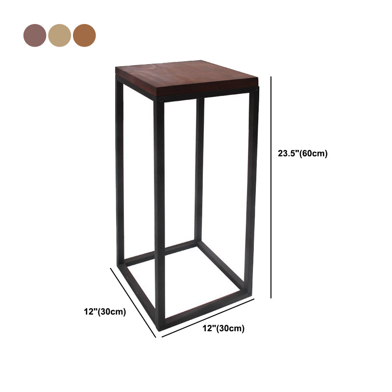 Modern Wood Square Top Side Table 23.6" Tall Iron Frame End Table
