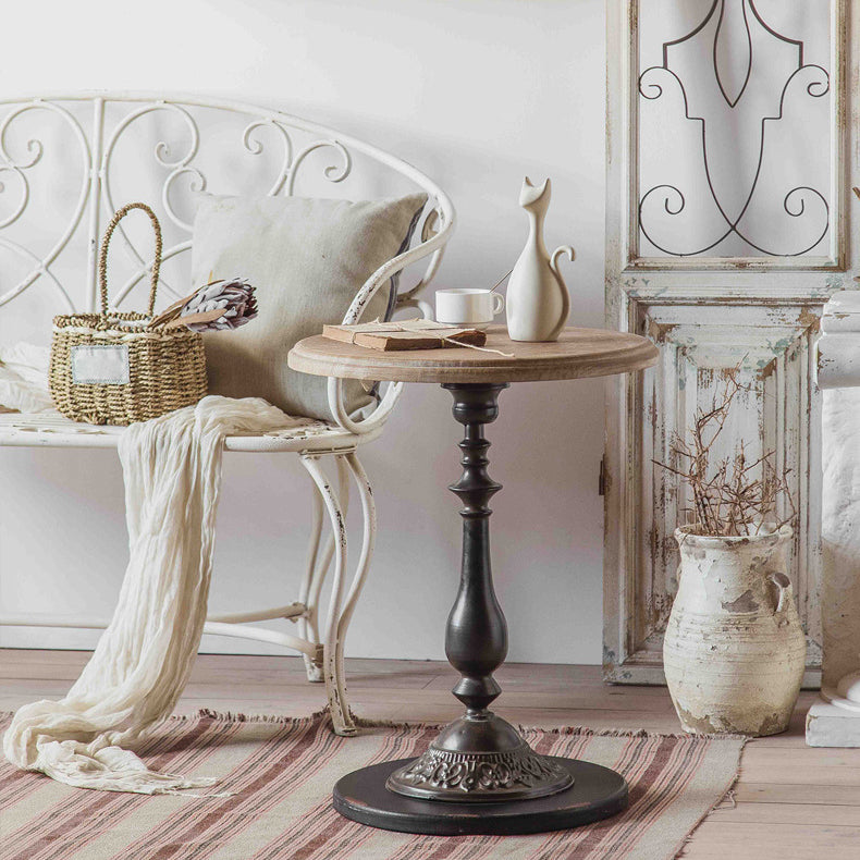 19.69 inch Wide Rustic Style Side End Table Metal Pedestal Round Sofa Side Accent Table