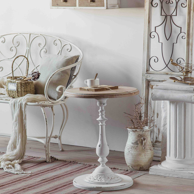 19.69 inch Wide Rustic Style Side End Table Metal Pedestal Round Sofa Side Accent Table