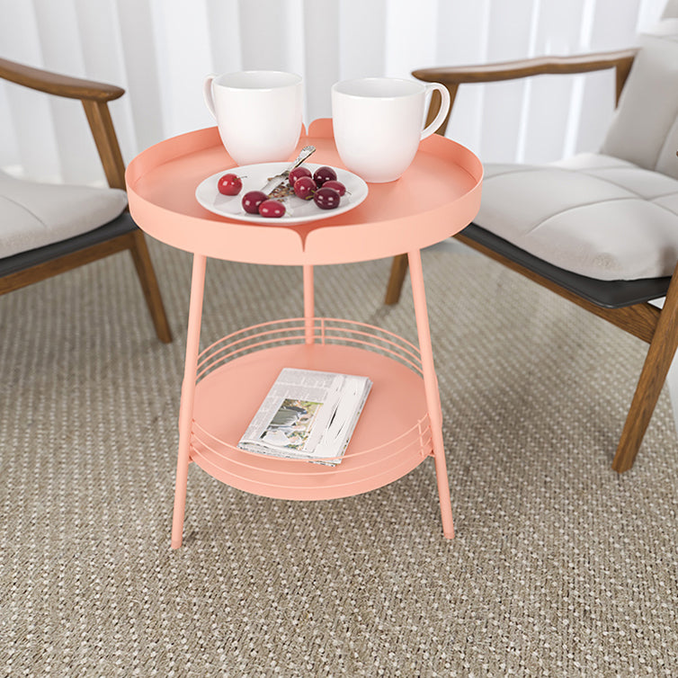 21.6" Tall Round Tray Top Side Table Mental 3 Legs End Table with Shelf