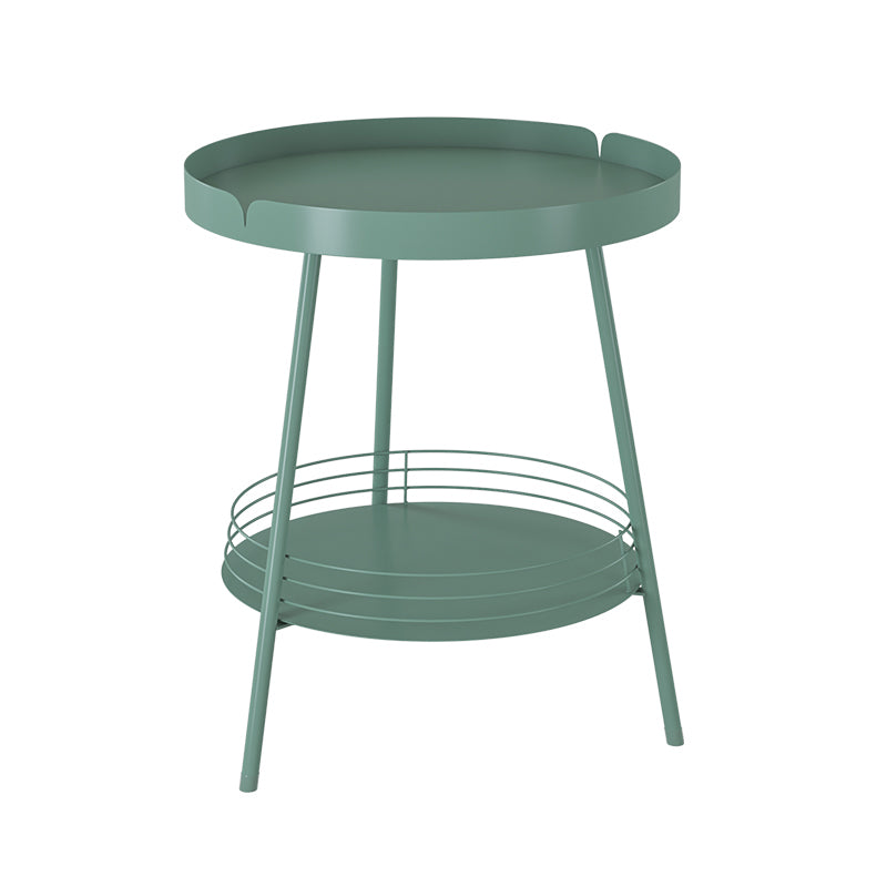 21.6" Tall Round Tray Top Side Table Mental 3 Legs End Table with Shelf