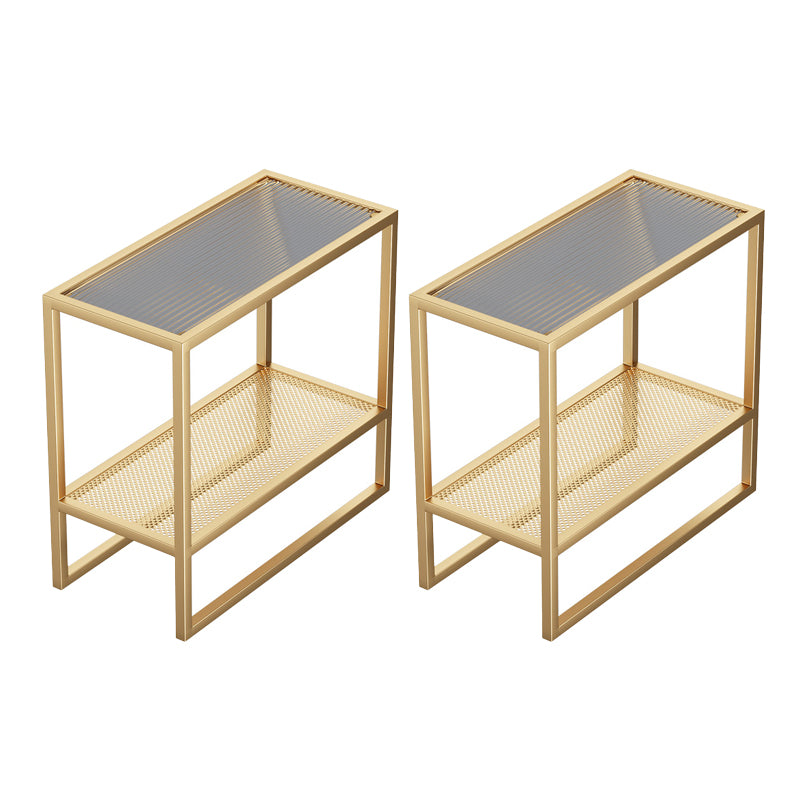 Rectangle Glass Top Side Table 21.65" Tall Metal Frame End Table with Shelf