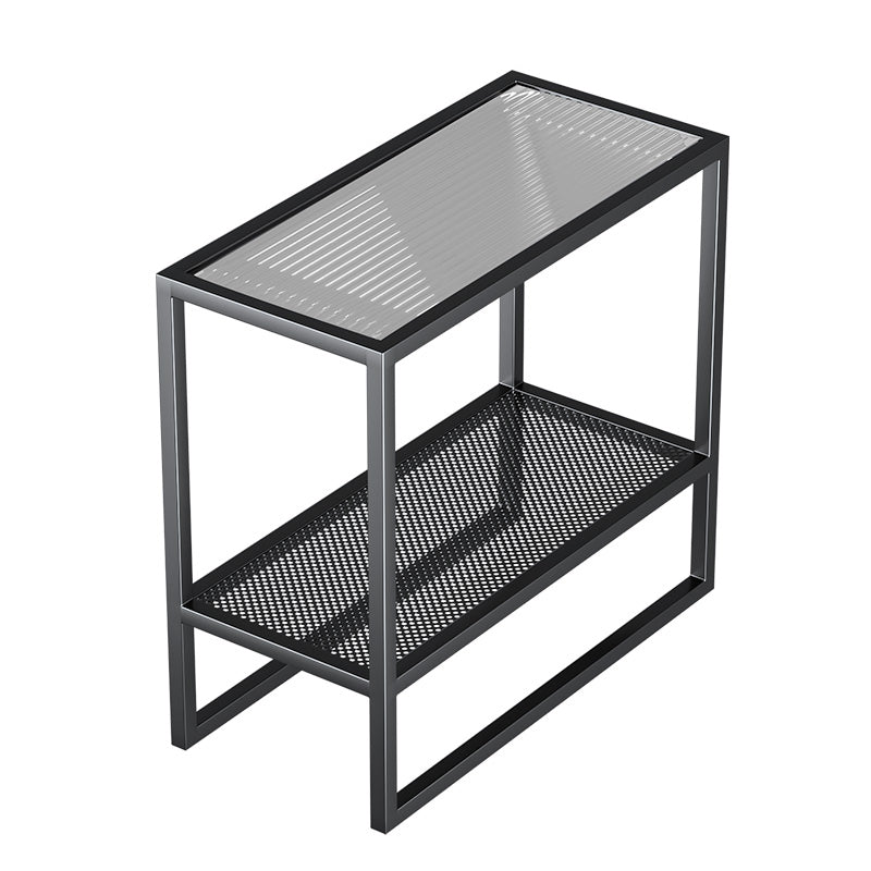 Rectangle Glass Top Side Table 21.65" Tall Metal Frame End Table with Shelf