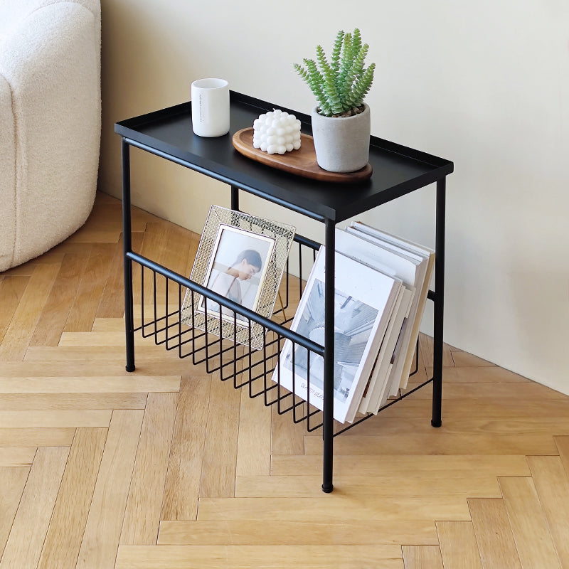Black/white Modern Style End Table Metal Rectangular Top Side Table with Storage