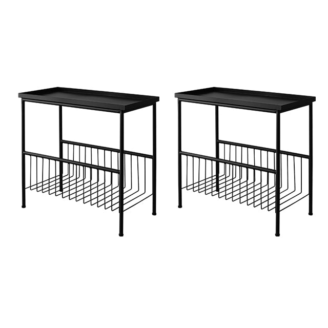 Black/white Modern Style End Table Metal Rectangular Top Side Table with Storage