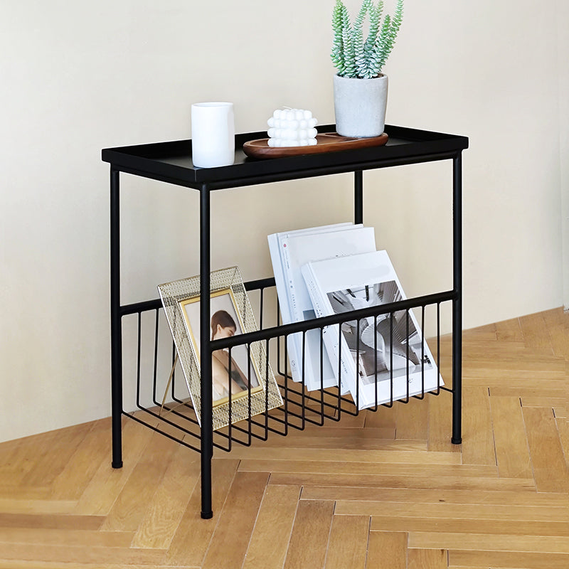 Black/white Modern Style End Table Metal Rectangular Top Side Table with Storage
