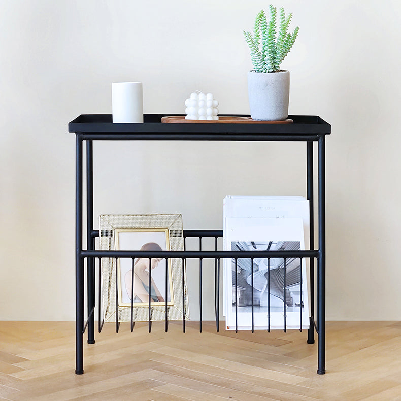 Black/white Modern Style End Table Metal Rectangular Top Side Table with Storage