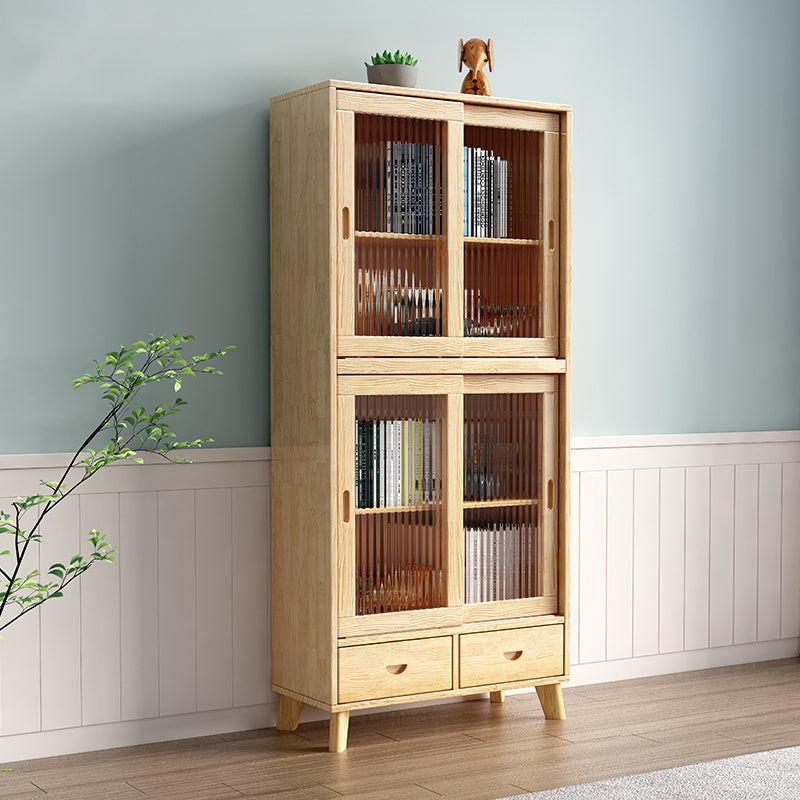 31.5'"l Natural Wooden Cabinet, Rectangle Glass Paned Accent Cabinet