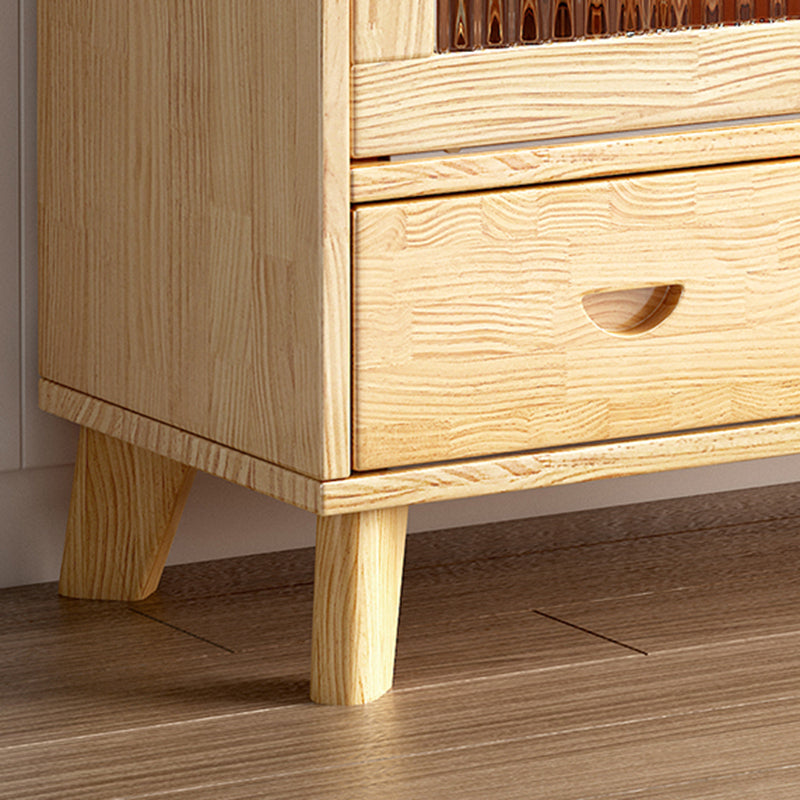 31.5'"l Natural Wooden Cabinet, Rectangle Glass Paned Accent Cabinet