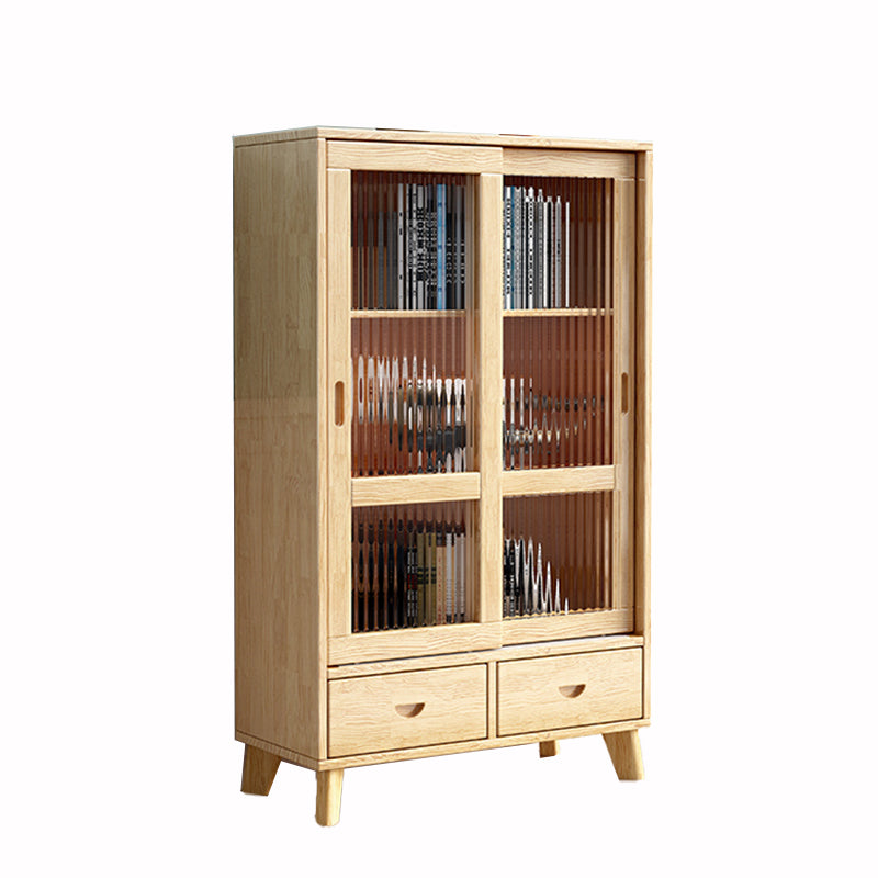 31.5'"l Natural Wooden Cabinet, Rectangle Glass Paned Accent Cabinet