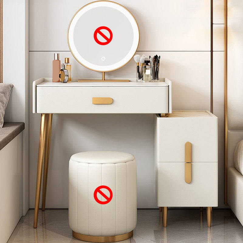 White Vanity Dressing Table Set Stone Top Dresser with Storage Drawers