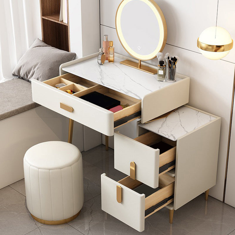 White Vanity Dressing Table Set Stone Top Dresser with Storage Drawers