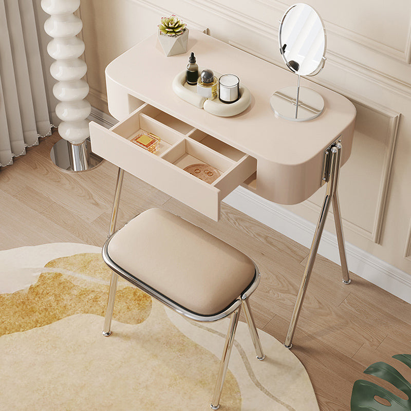 Engineered Wood Vanity and Stool in Black/Beige Dressing Table
