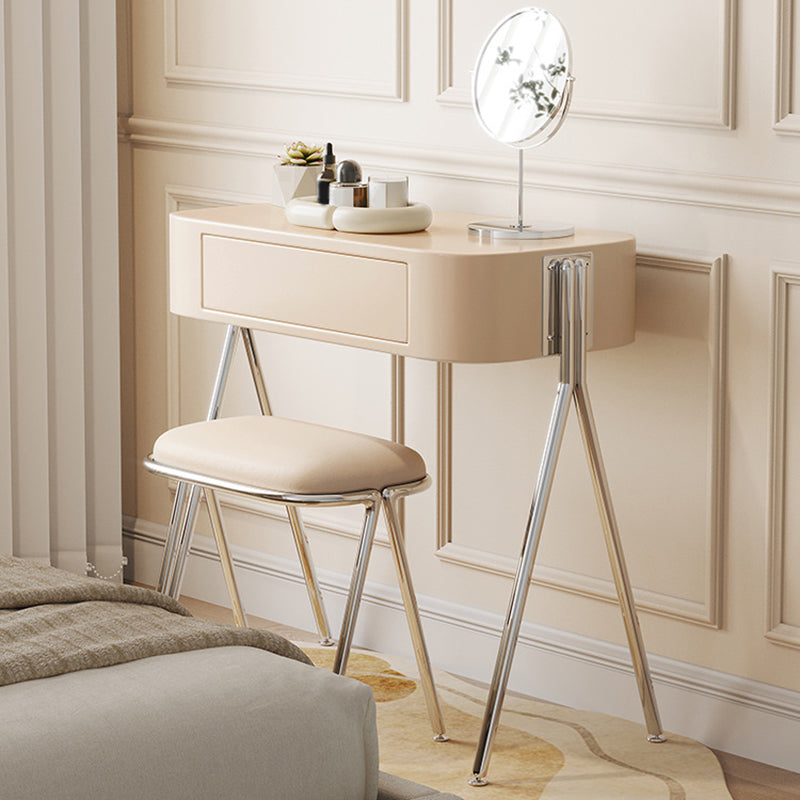 Engineered Wood Vanity and Stool in Black/Beige Dressing Table