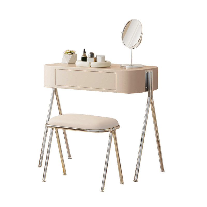 Engineered Wood Vanity and Stool in Black/Beige Dressing Table