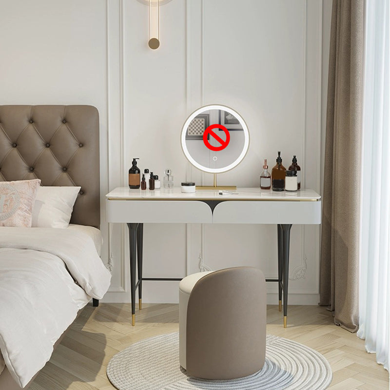 White Vanity Metal Make-up Vanity Stone Top Dressing Table Stool Set