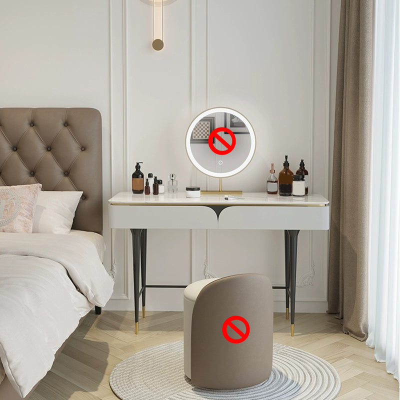 White Vanity Metal Make-up Vanity Stone Top Dressing Table Stool Set